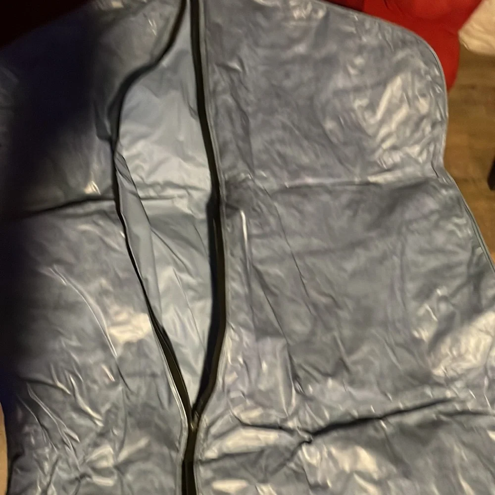 Vintage blue garment bag with sideways black zipper excellent condition